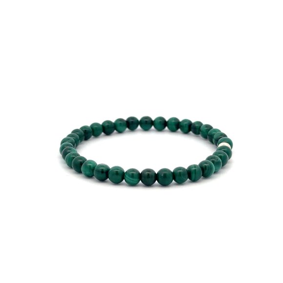 Malachite Gemstone Beaded Stretch Bracelet with 14K Gold Accent Bead Handmade - Picture 6 of 7